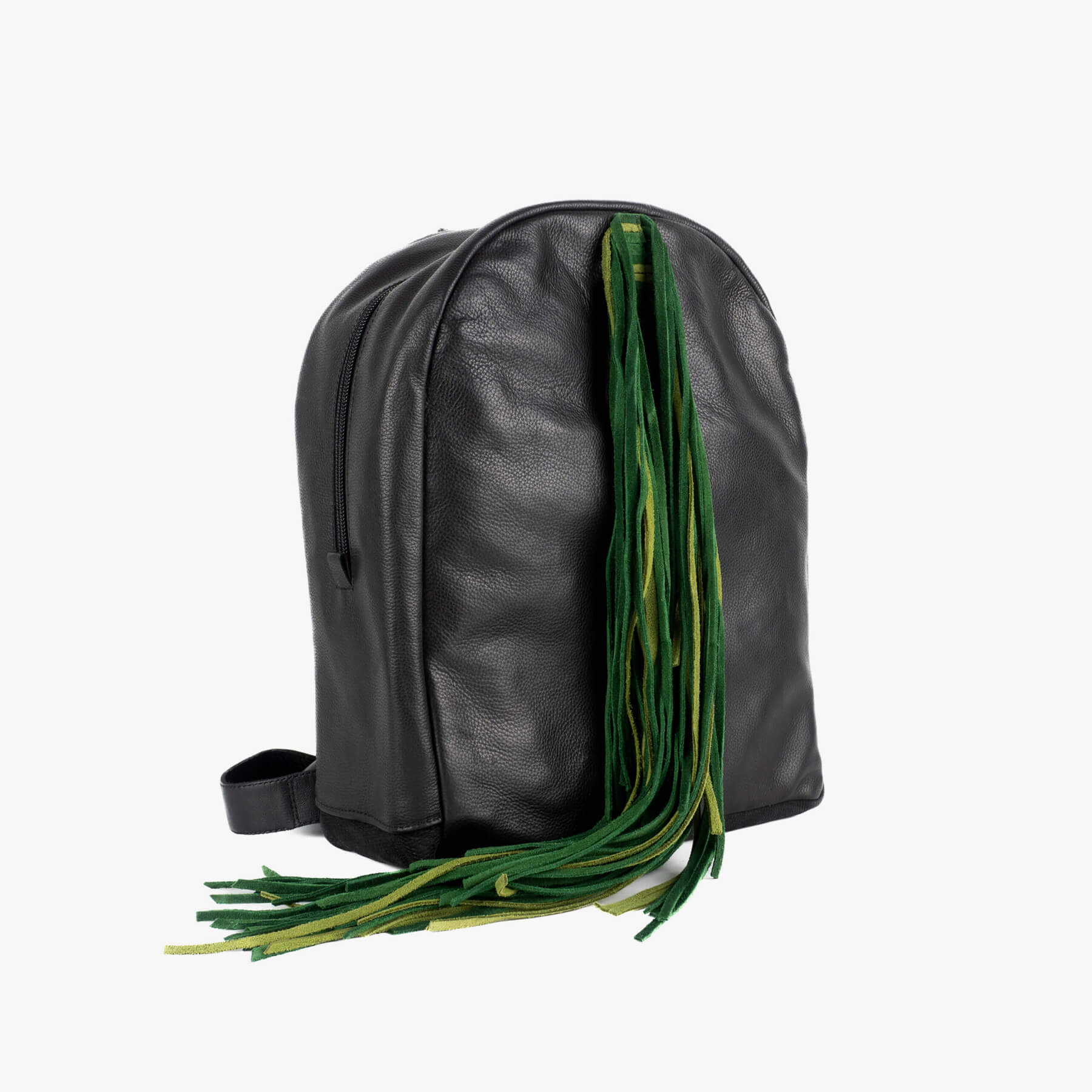 Rucsac-din-piele-negru-cu-franjuri-verzi-