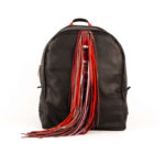 Rucsac de piele cu franjuri boho, negru/vișiniu/rosu