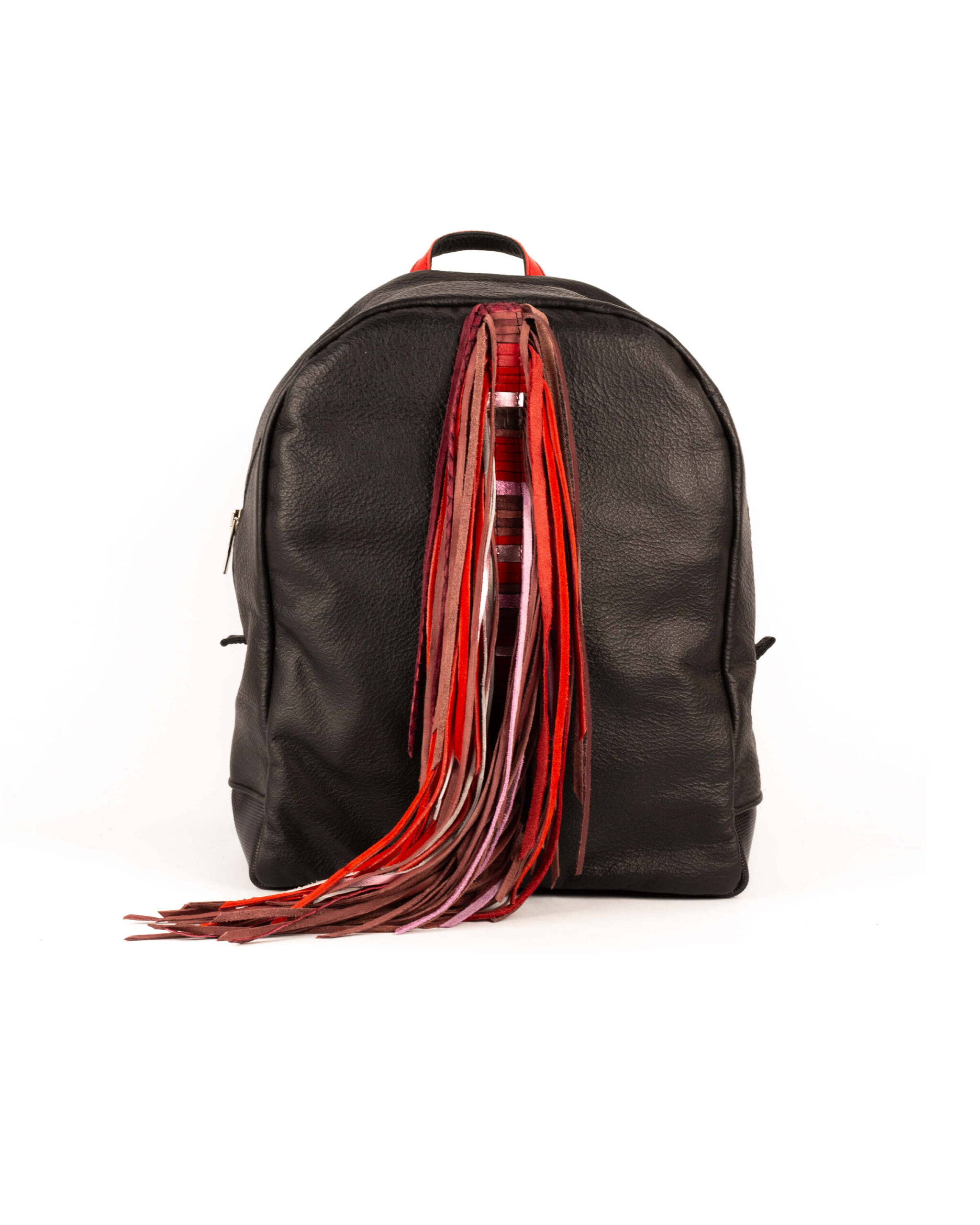 Rucsac de piele cu franjuri boho, negru/vișiniu/rosu