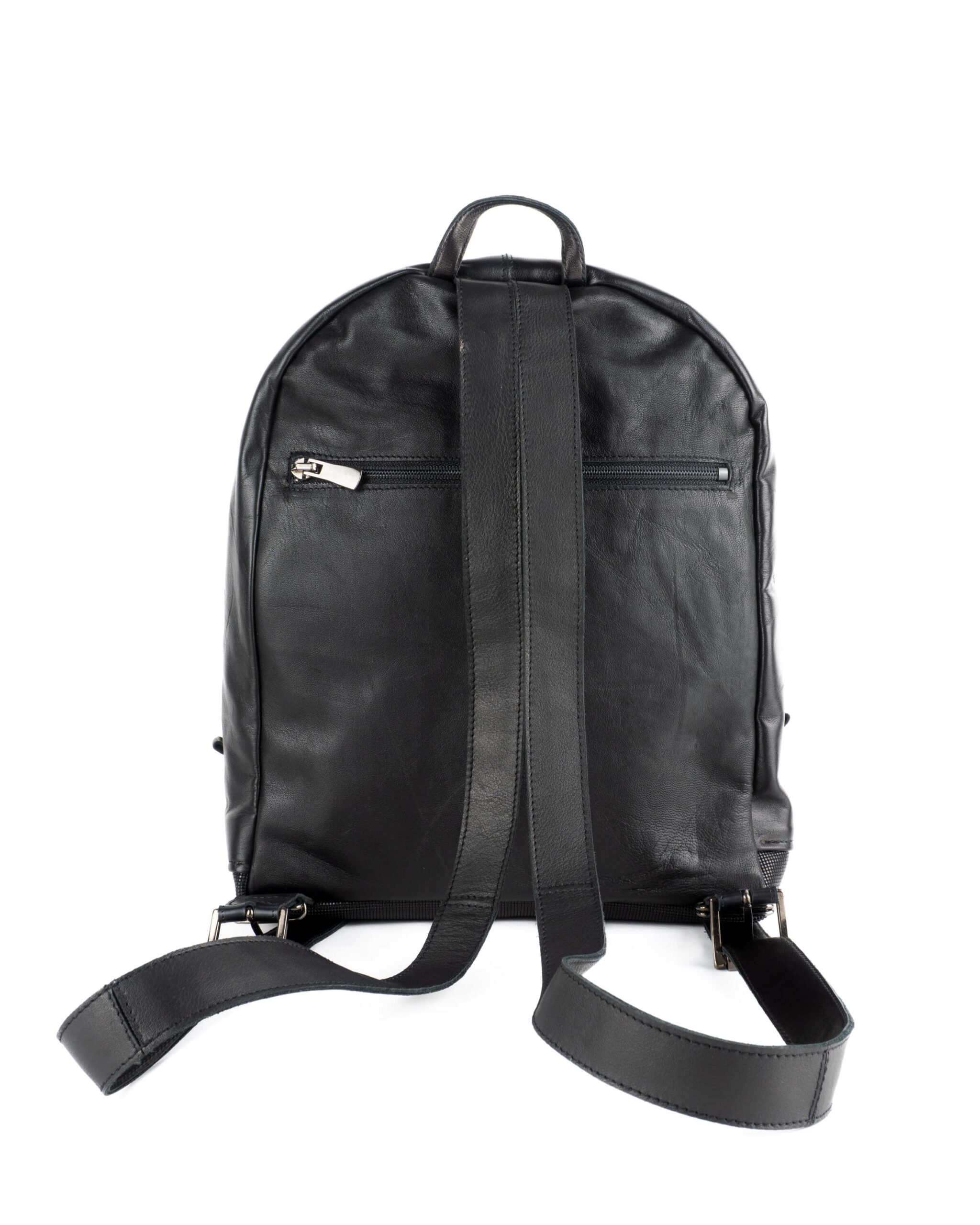 Rucsac din Piele Neagră cu Franjuri Verzi