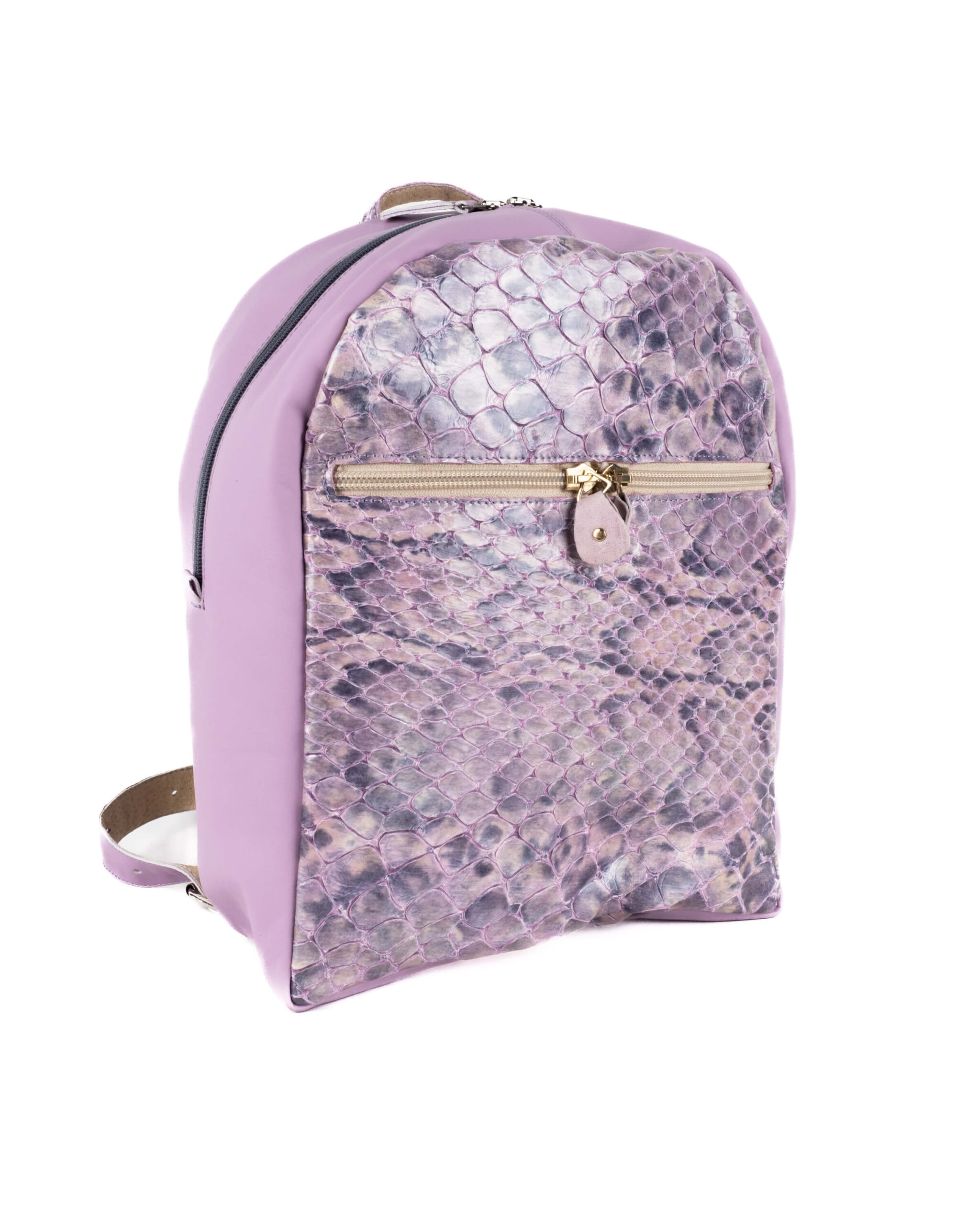 Rucsac de Piele Lila cu Imprimeu Șarpe