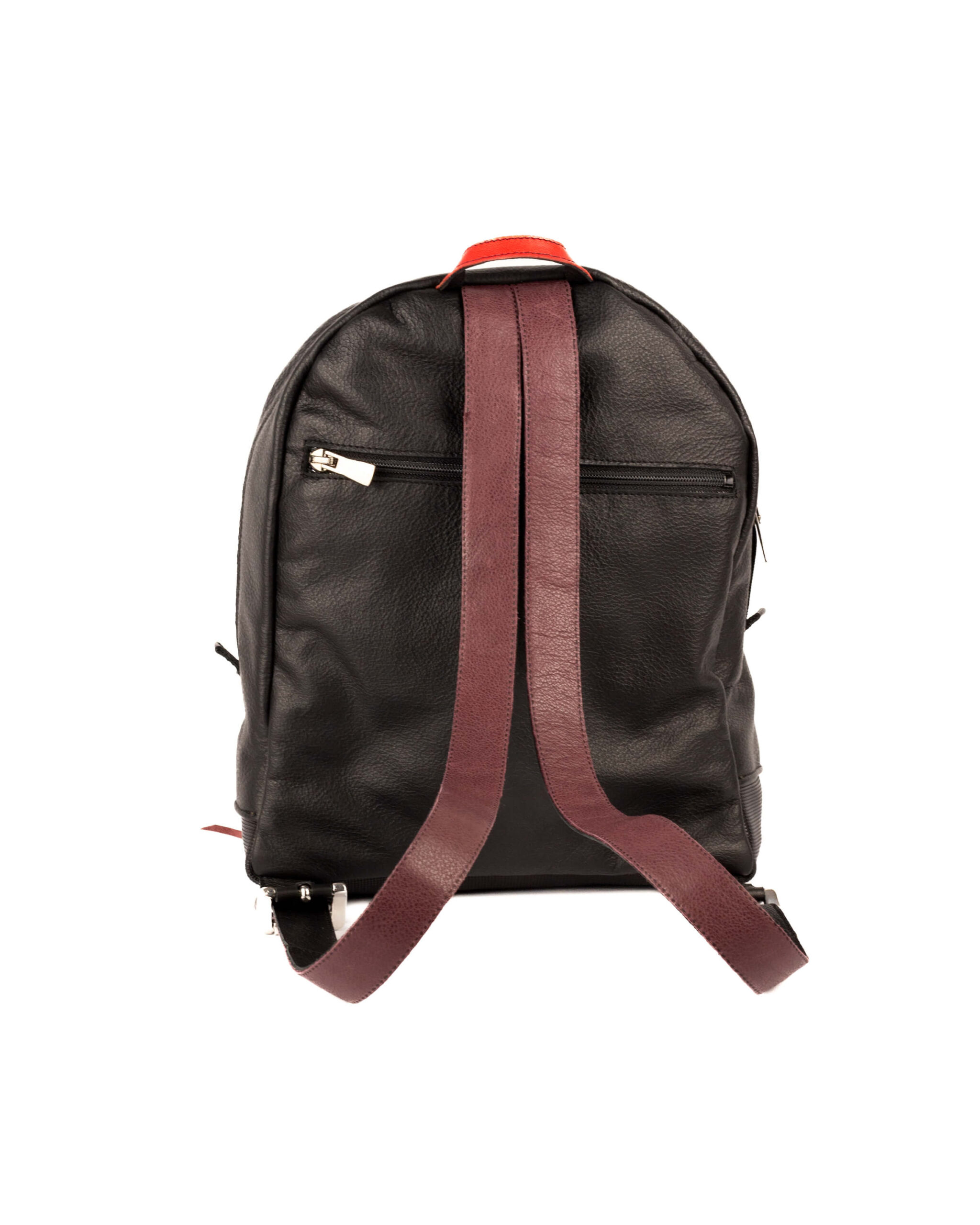 Rucsac de piele cu franjuri boho, negru/vișiniu/rosu