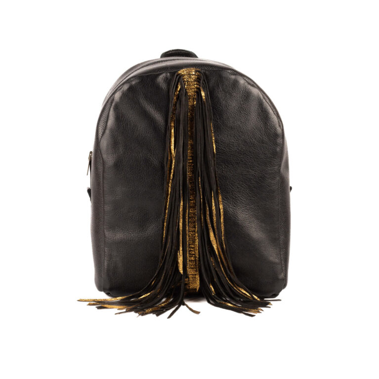 Rucsac de piele cu franjuri Negru/Auriu
