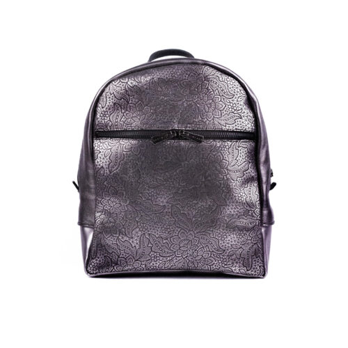 Rucsac de piele cu imprimeu floral gri, platinum