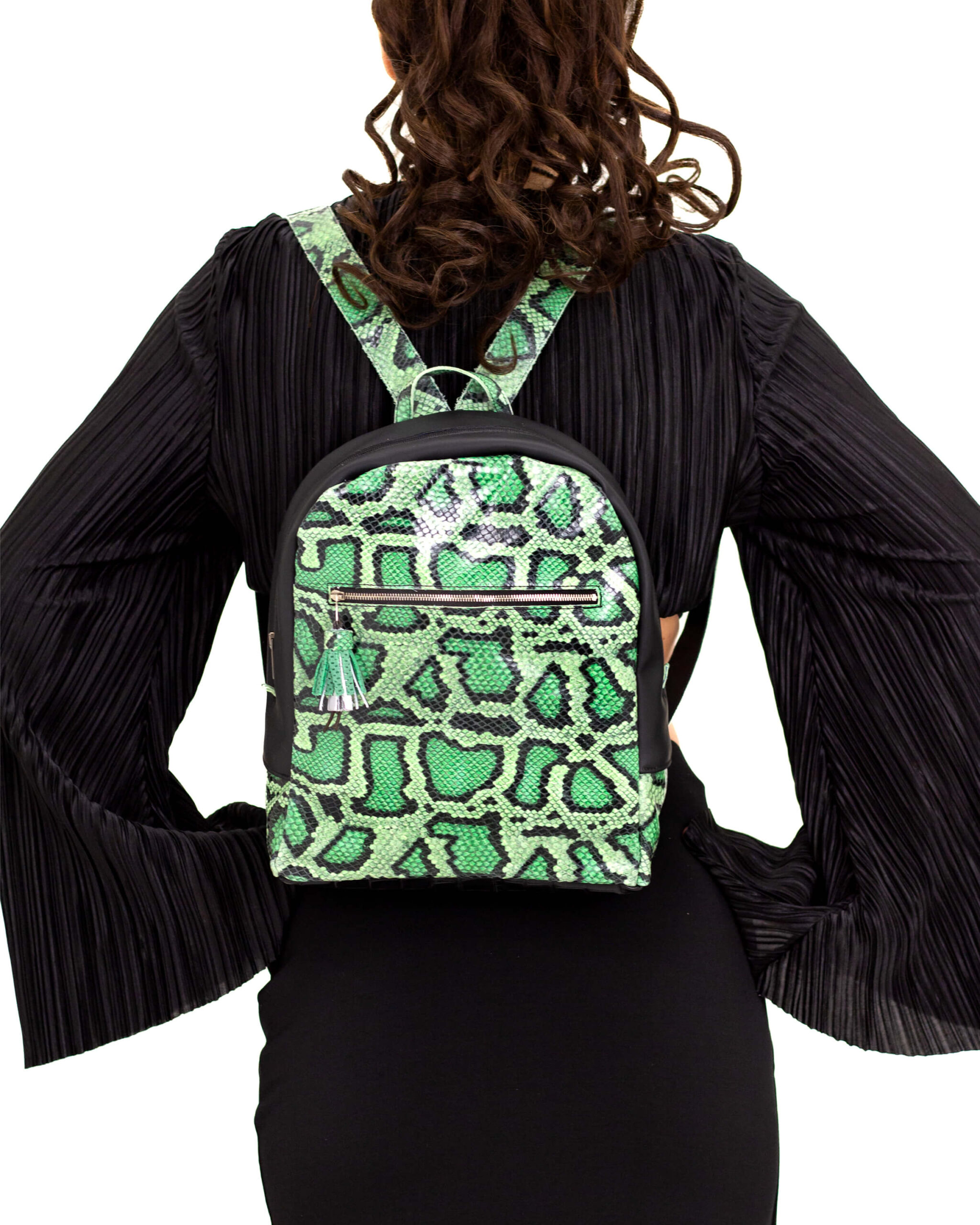 Rucsac de piele imprimeu sarpe verde