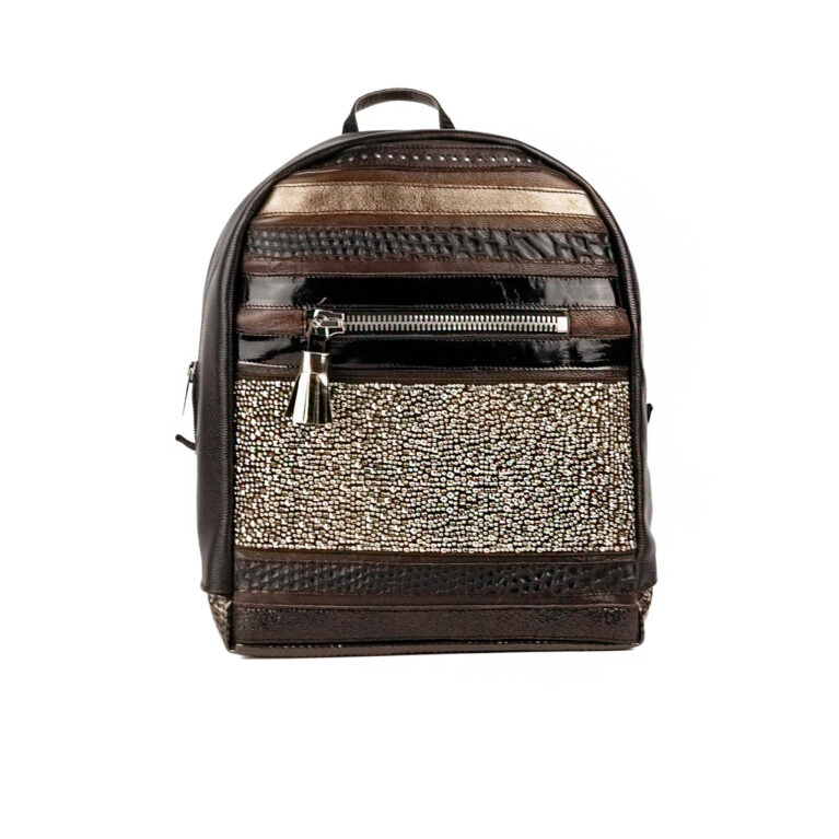 Rucsac de piele maro glitter