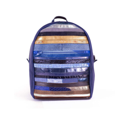 Rucsac de piele naturală de damă multicolor albastru/maro
