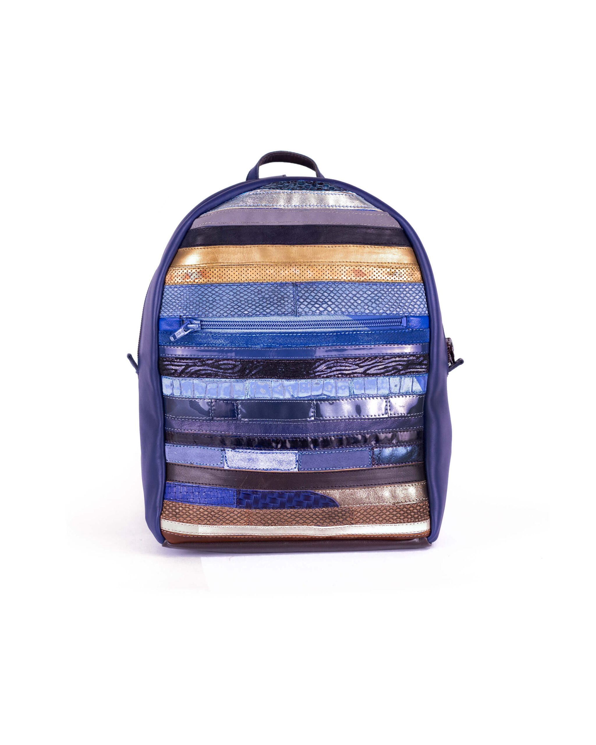 Rucsac de piele naturală de damă multicolor albastru/maro