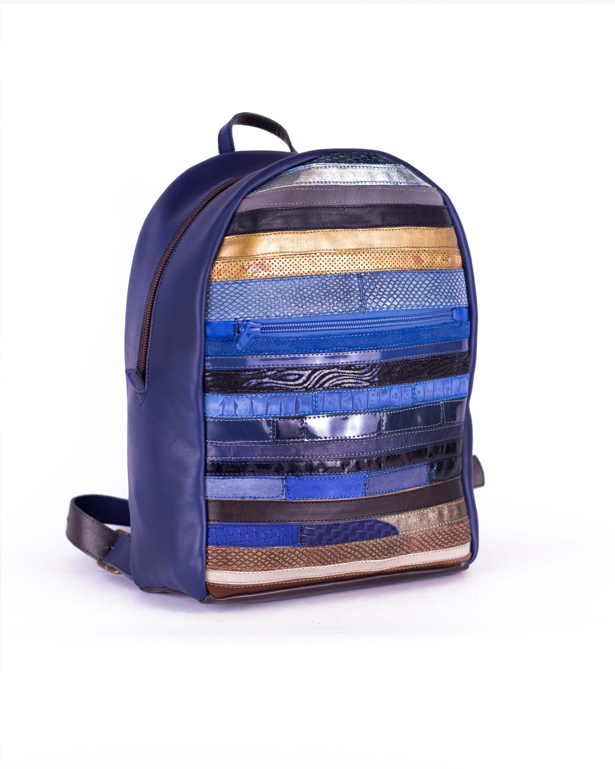 Rucsac de piele naturală de damă multicolor albastru/maro