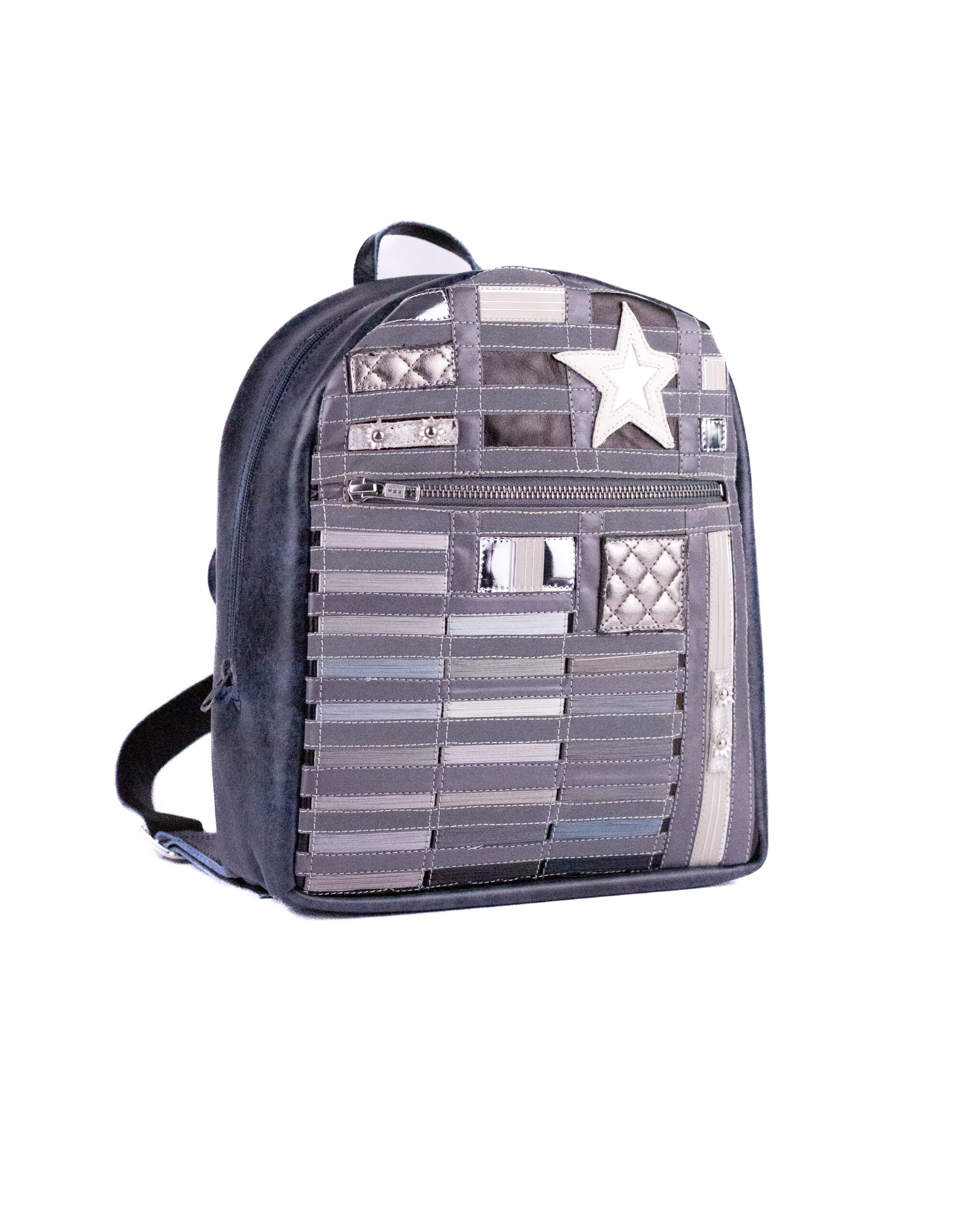 Rucsac din piele gri cu design special – modele distincte din ață